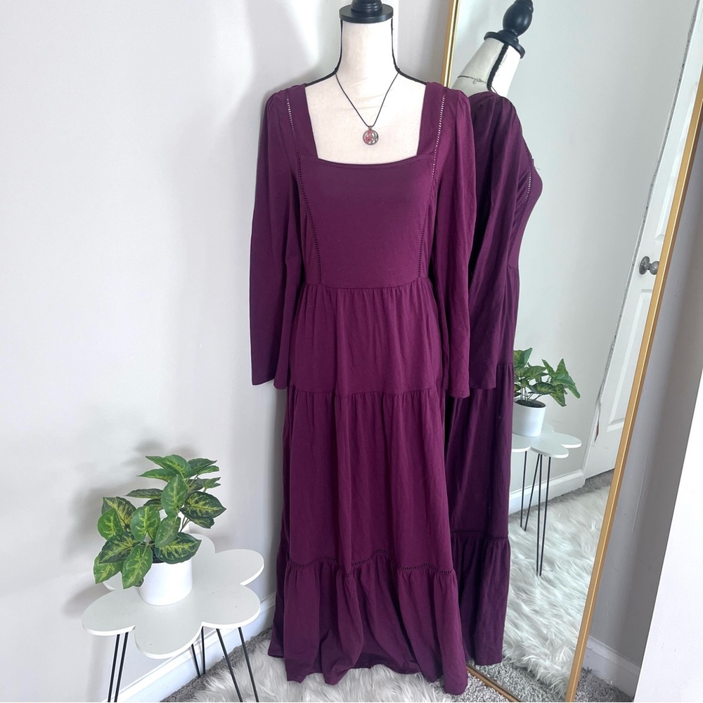 NWT Earthbound burgundy bohemian tiered square neck maxi dress